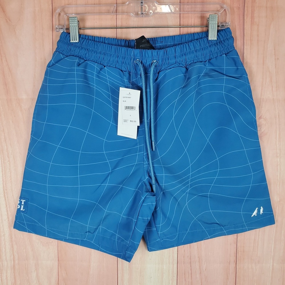 Staple Pigeon NrG Athletic Shorts Men Small Blue Wavy Grid Print Logo Running